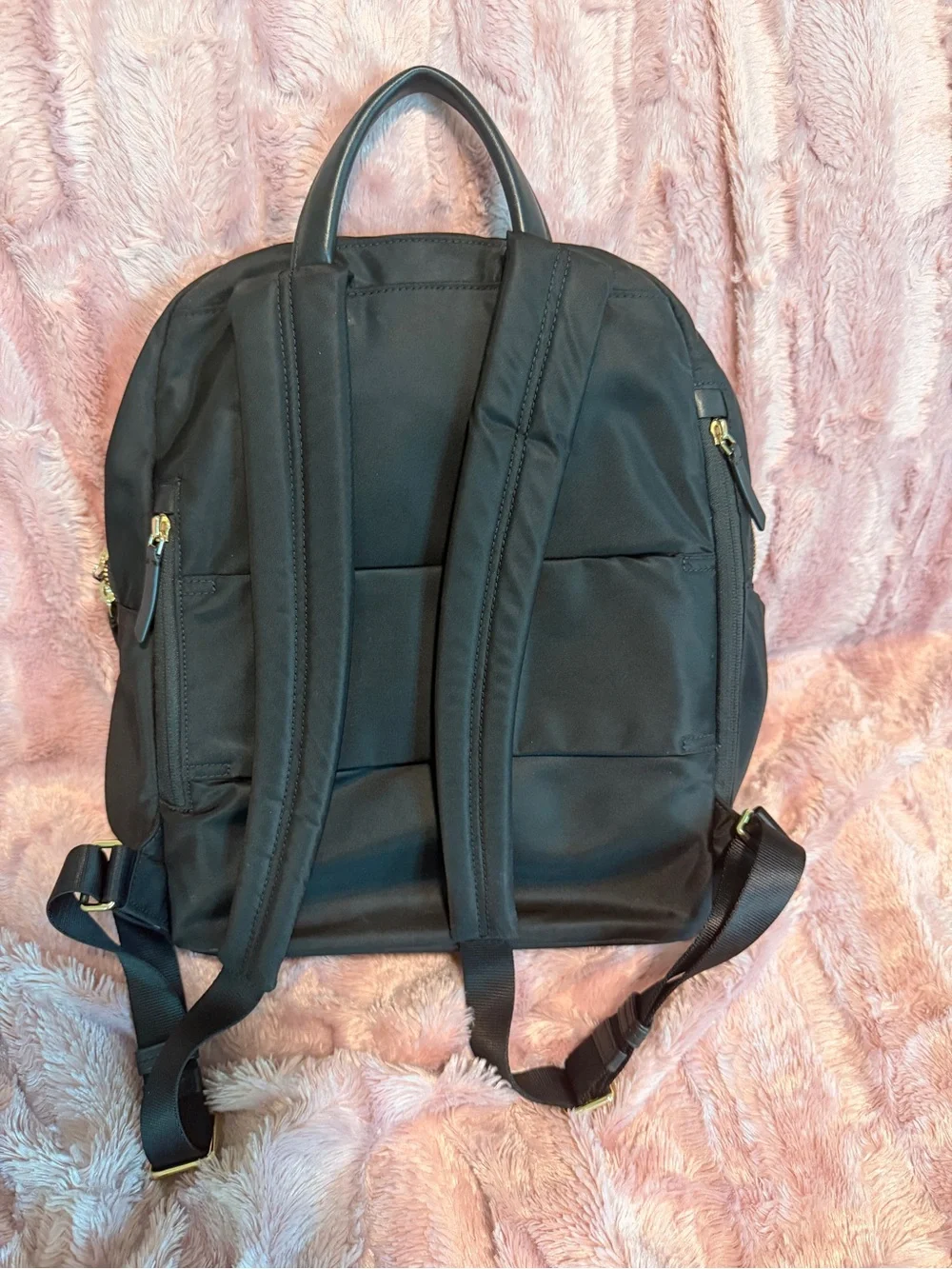 Tumi Black Backpack with Gold Hardware
